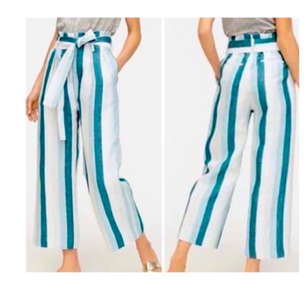 J Crew Paper-bag linen pant in cabana stripe
